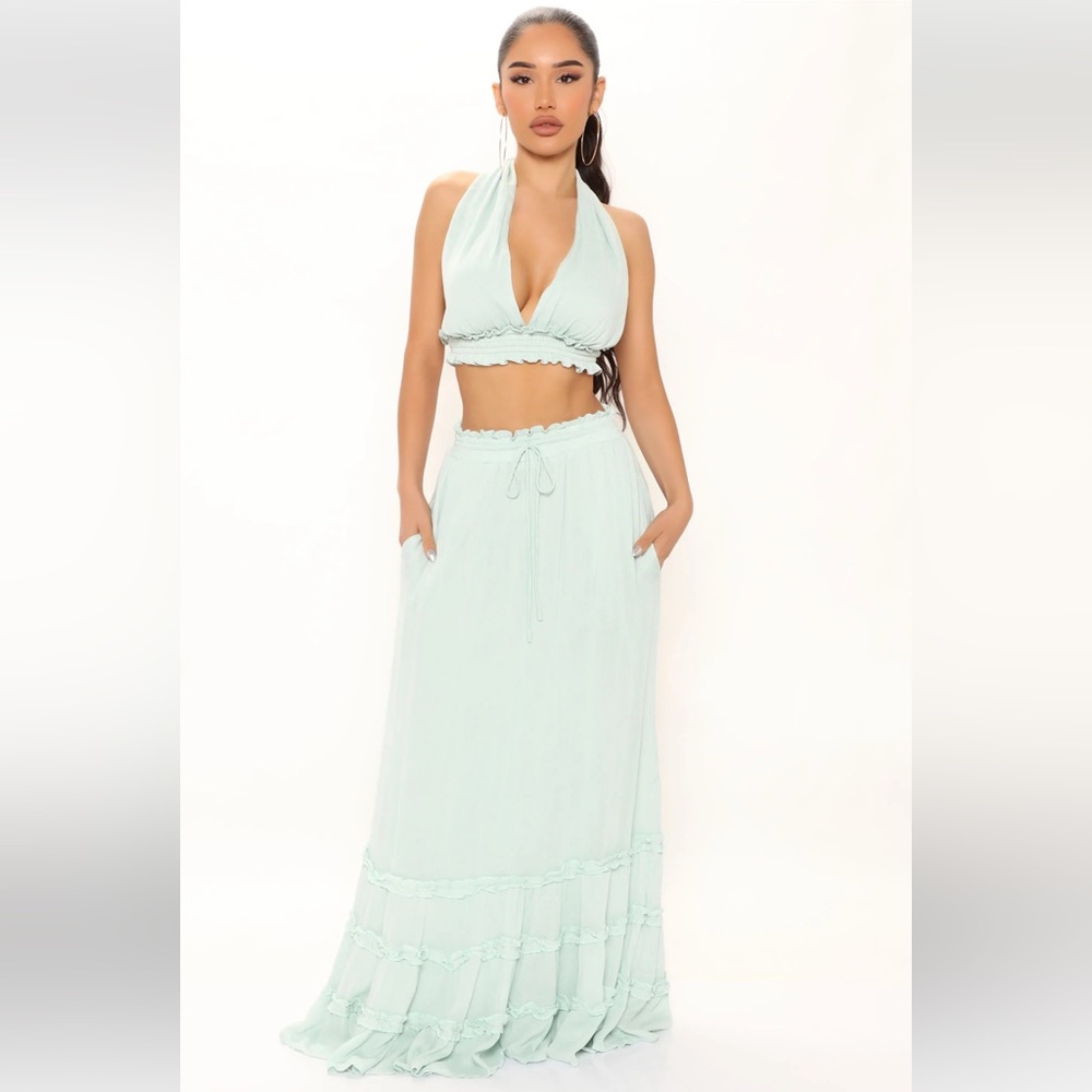 happy with you maxi skirt set with halter top - mint color size XS